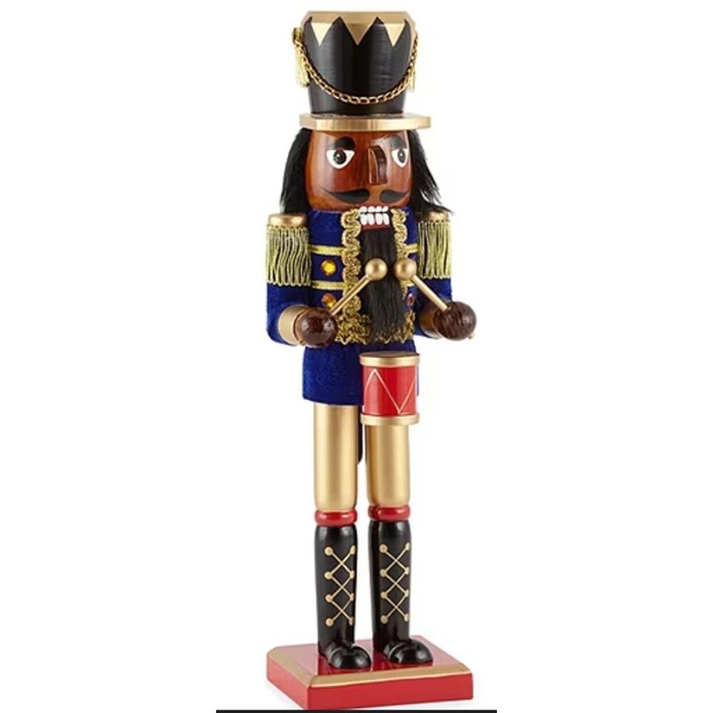 Wooden Christmas Nutcracker,14"BLUE&GOLD AFRICAN AMERICAN SOLDIER W/DRUMS 599,NP